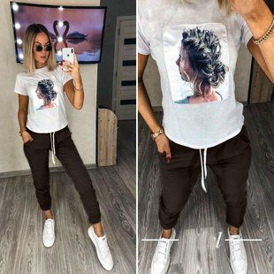Стильный женский костюм двойка Футболка+Штаны Ткань Трикотаж 44, 46, 50 размер 44 7468-44 фото