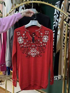 Роскошный женский свитер-вышиванка, ткань "Вязка" размер 50/54 21527-50/54 фото