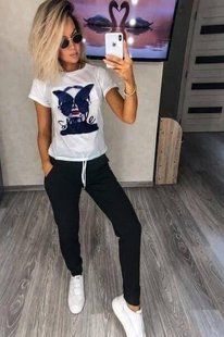 Стильный женский костюм двойка Футболка+Штаны Ткань Трикотаж 44, 46, 48, 50, 52 размер 44 7469-44 фото