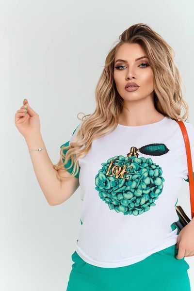 Стильный женский костюм-двойка Футболка+Бриджи, ткань "Софт" 48, 50, 52, 54, 56 размер 48 10985-48 фото
