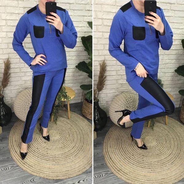 Оригинальный женский костюм, ткань "Трикотаж двухнитка+Эко-кожа" 48, 50, 52 размер 48 12044-48 фото