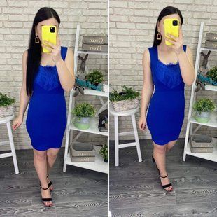 Изысканное женское платье с ажурным декольте, ткань "Дайвинг" 42, 44 размер 42 5371-42 фото