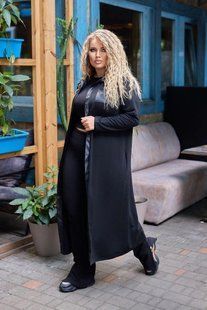 Стильный женский кардиган, ткань "Трикотаж-двухнитка+Эко-кожа" 48, 50, 52, 54 размер 48 13793-48 фото
