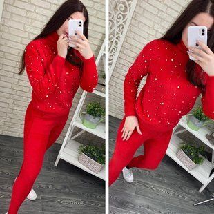 Роскошный женский костюм Кофта+Штаны Ткань Плюш-Травка Цвет Алый 44, 46, 48, 50 размер 44 7218-44 фото
