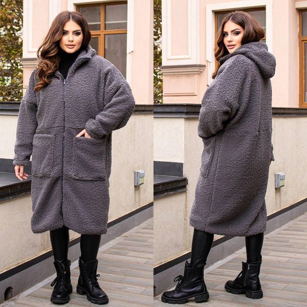 Непревзойденное женское пальто свободного кроя, ткань "Барашек" 52, 54, 56, 62 размер 52 11869-52 фото
